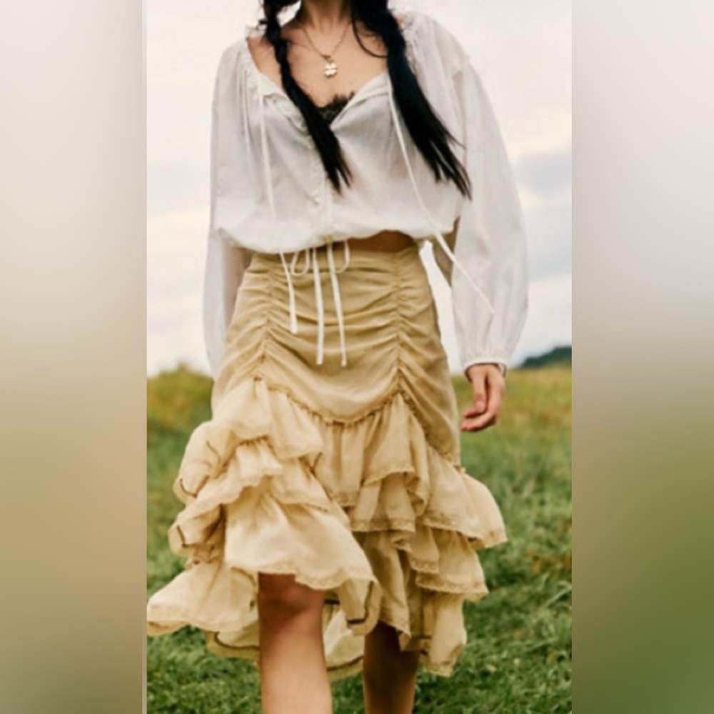 Free People Cream Midi Skirt
